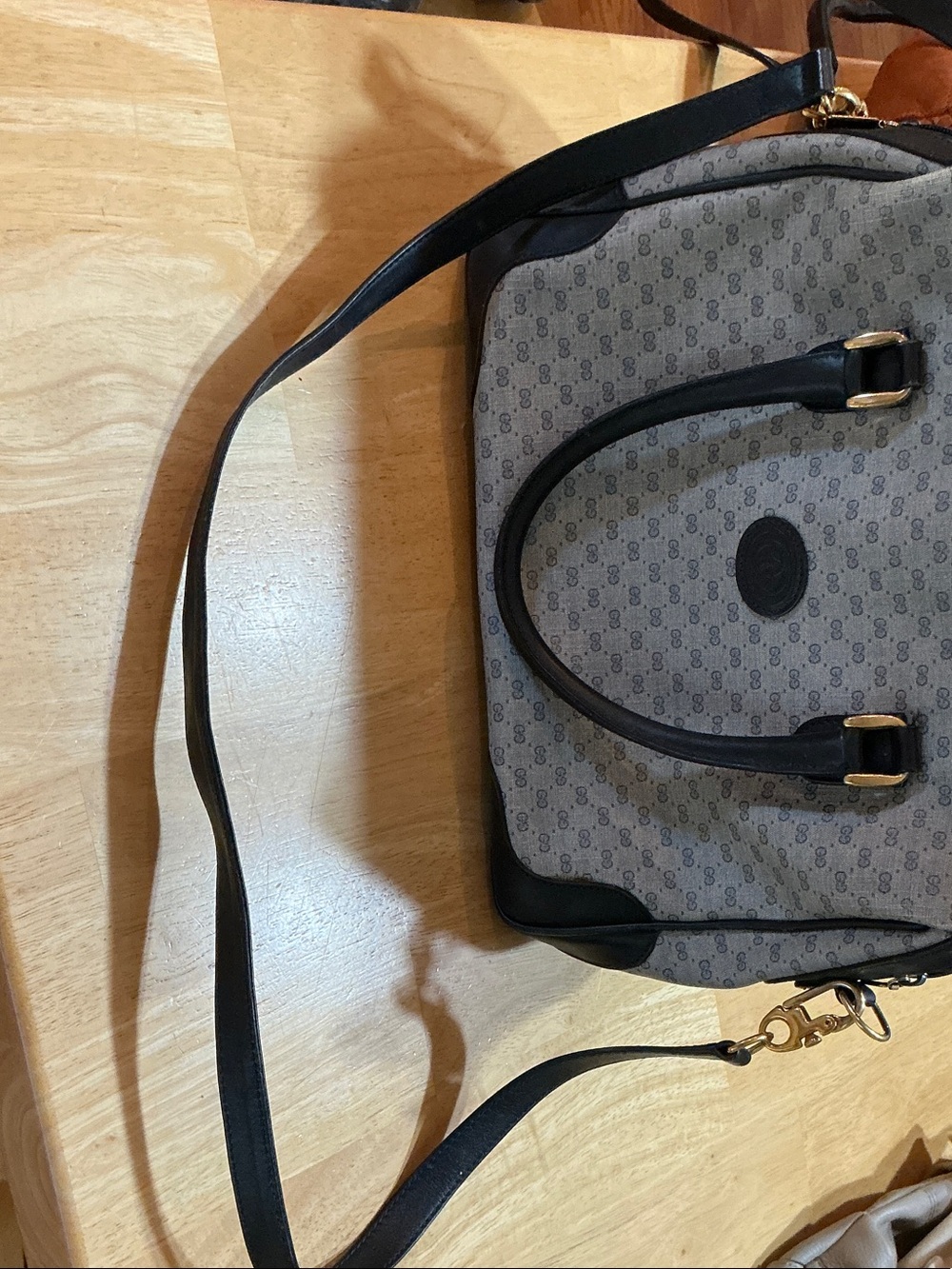Gucci Gray Monogram Shoulder Bag with Black Trim